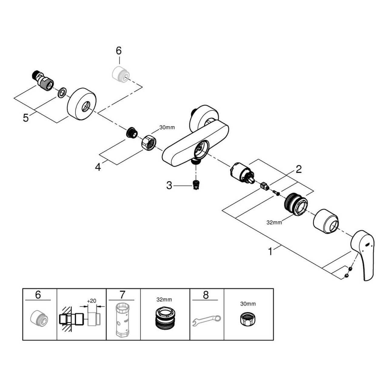 Grohe Brausemischer Eurosmart 1/2" mit Temperaturbegrenzer Chrom