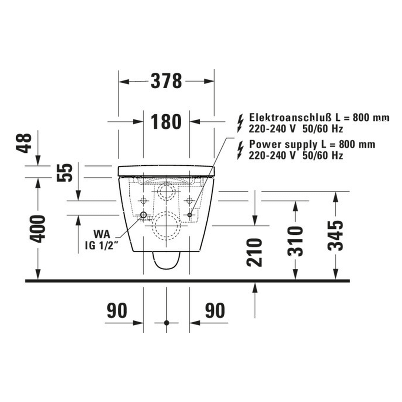 Duravit Wand-WC Starck Plus Compact 37,8x57,5 cm Rimless Weiß (650000012004320)