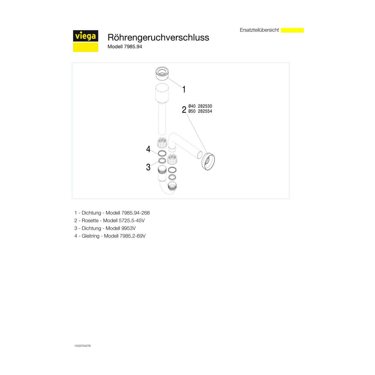 Viega Röhrengeruchsverschluss 7985.94 DN 50 x 40 Weiß