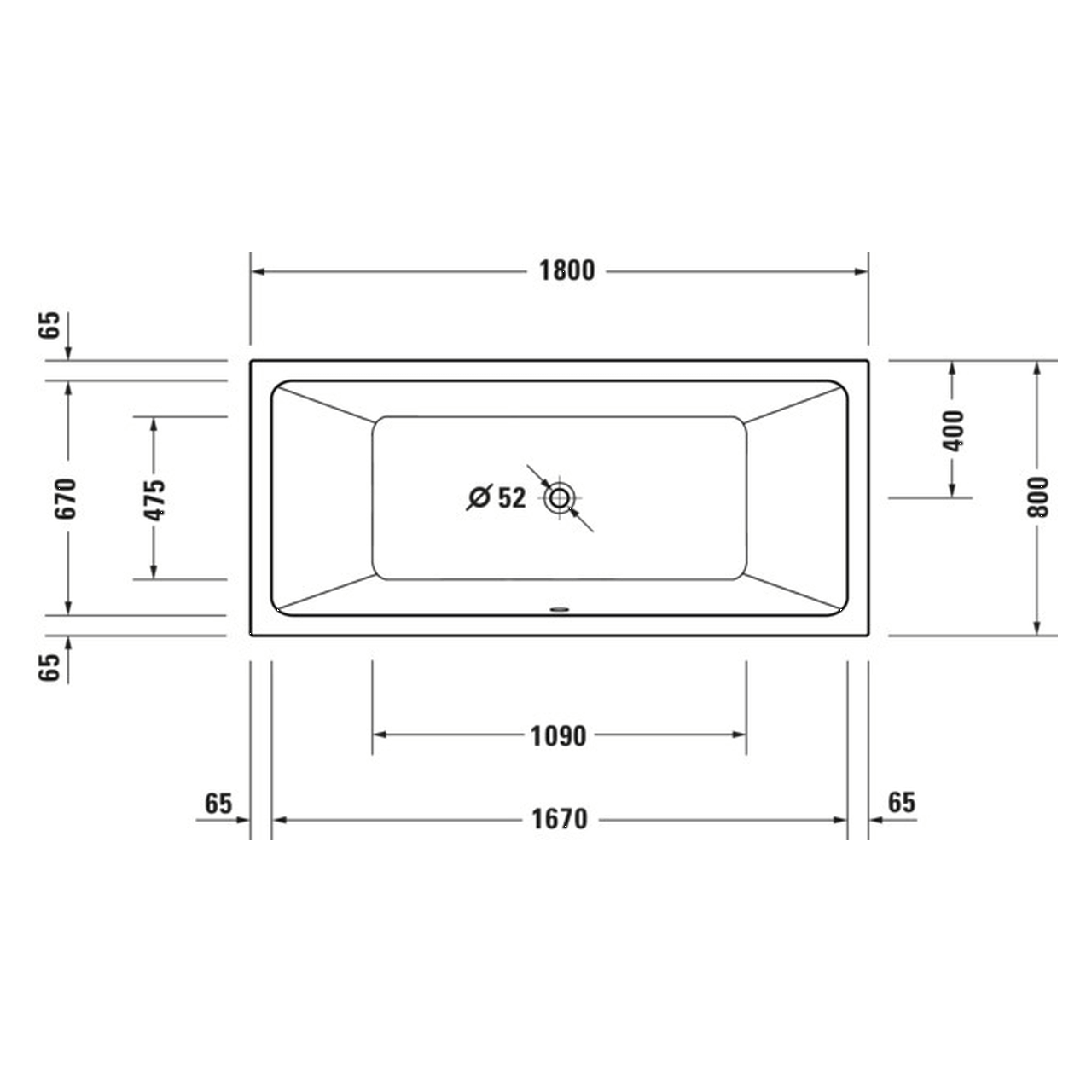 Duravit Rechteck-Badewanne No.1 180x80 cm Weiß, 2 Rückenschrägen