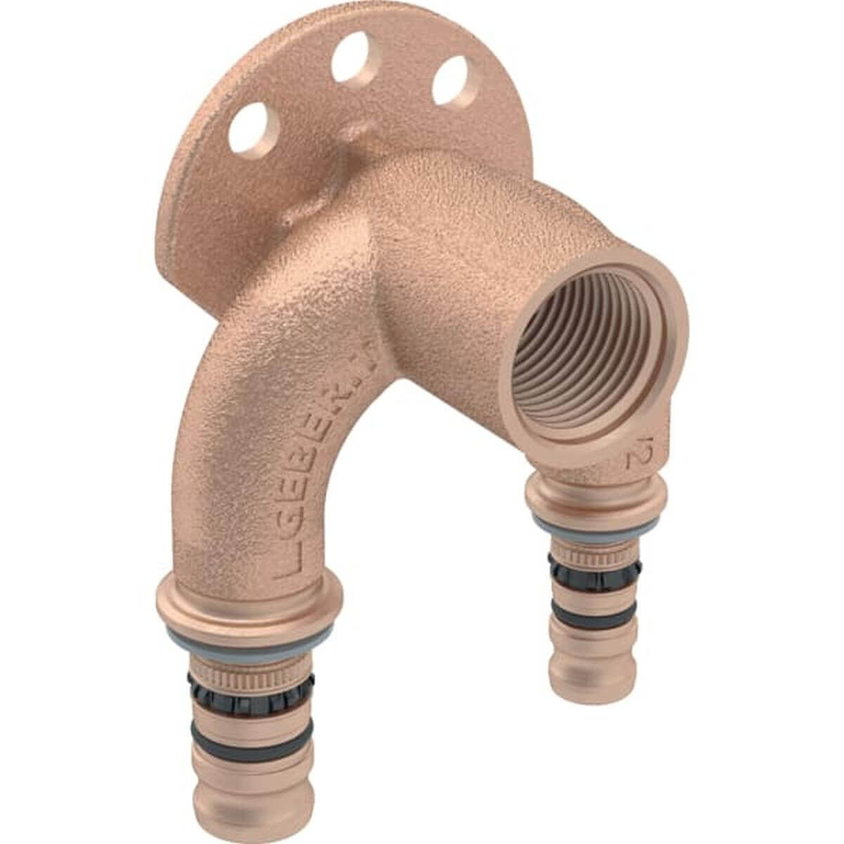 Geberit Doppelanschlusswinkel Mepla Ø 16 mm x Rp 1/2 x 16 mm 90° Rotguss