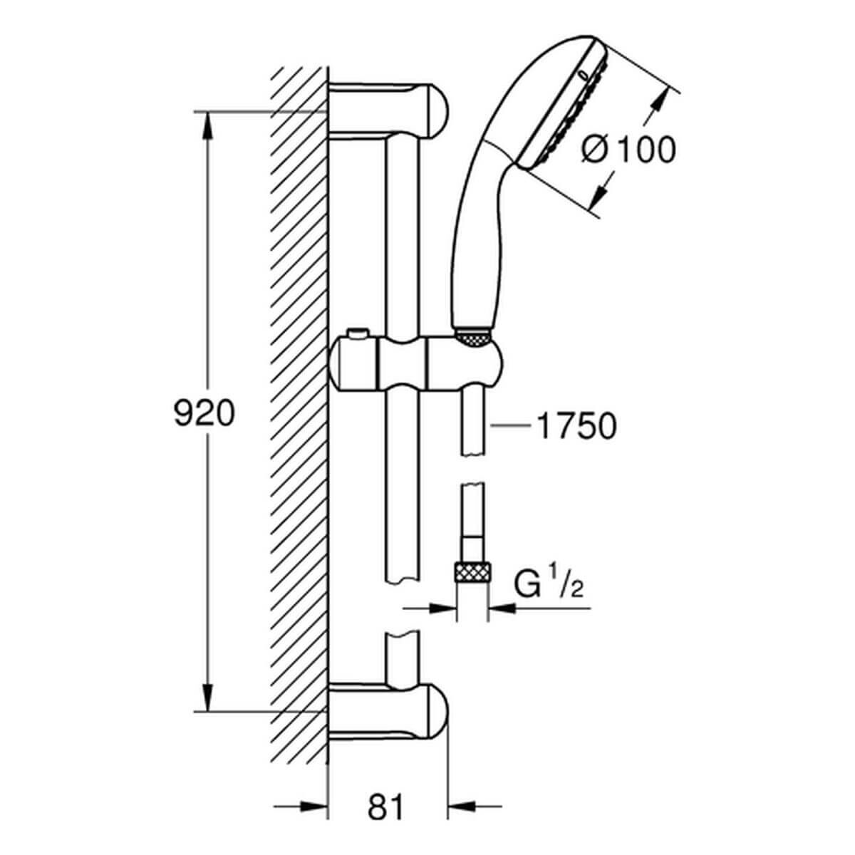 GROHE Brausegarnitur Tempesta 100 II | Brausestange 90 cm | 2 Strahlarten | Chrom | Schlauch 175 cm