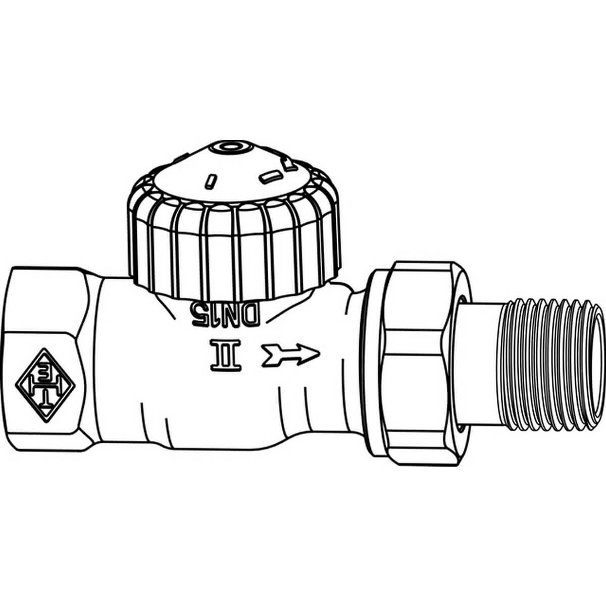 Heimeier Th-Vtl-Untert V-exact II Rp 3/8 Durchgang Rotguss vernickelt