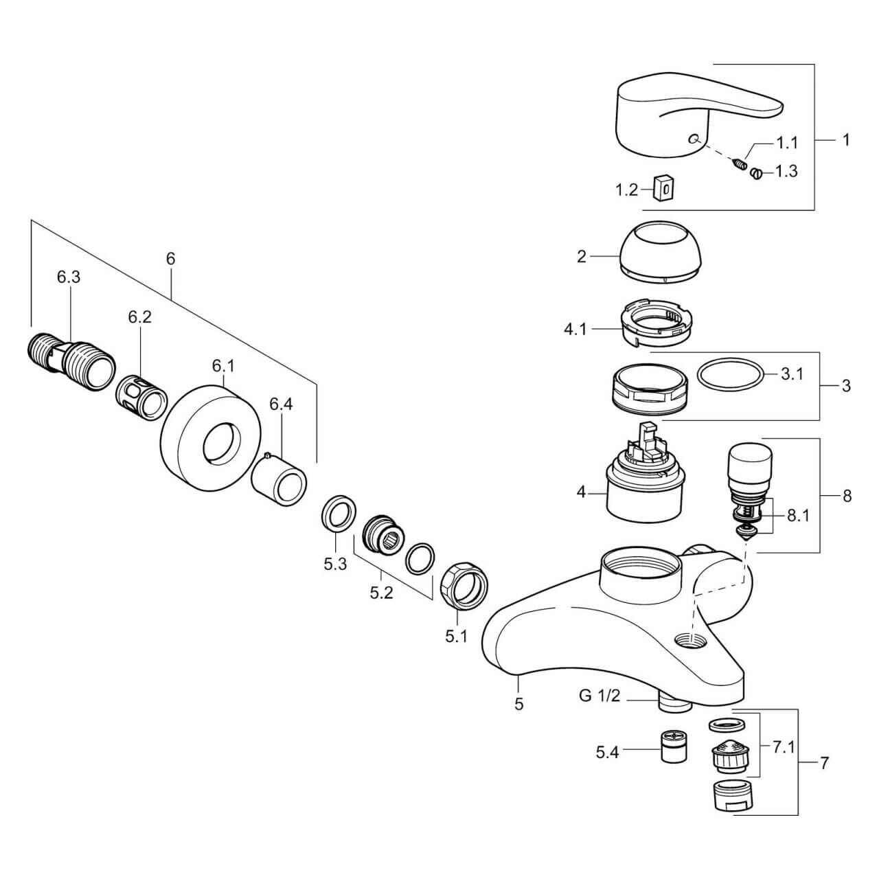 Hansa Wannenarmatur Hansamix Chrom 1/2 Zoll - 3/4 Zoll