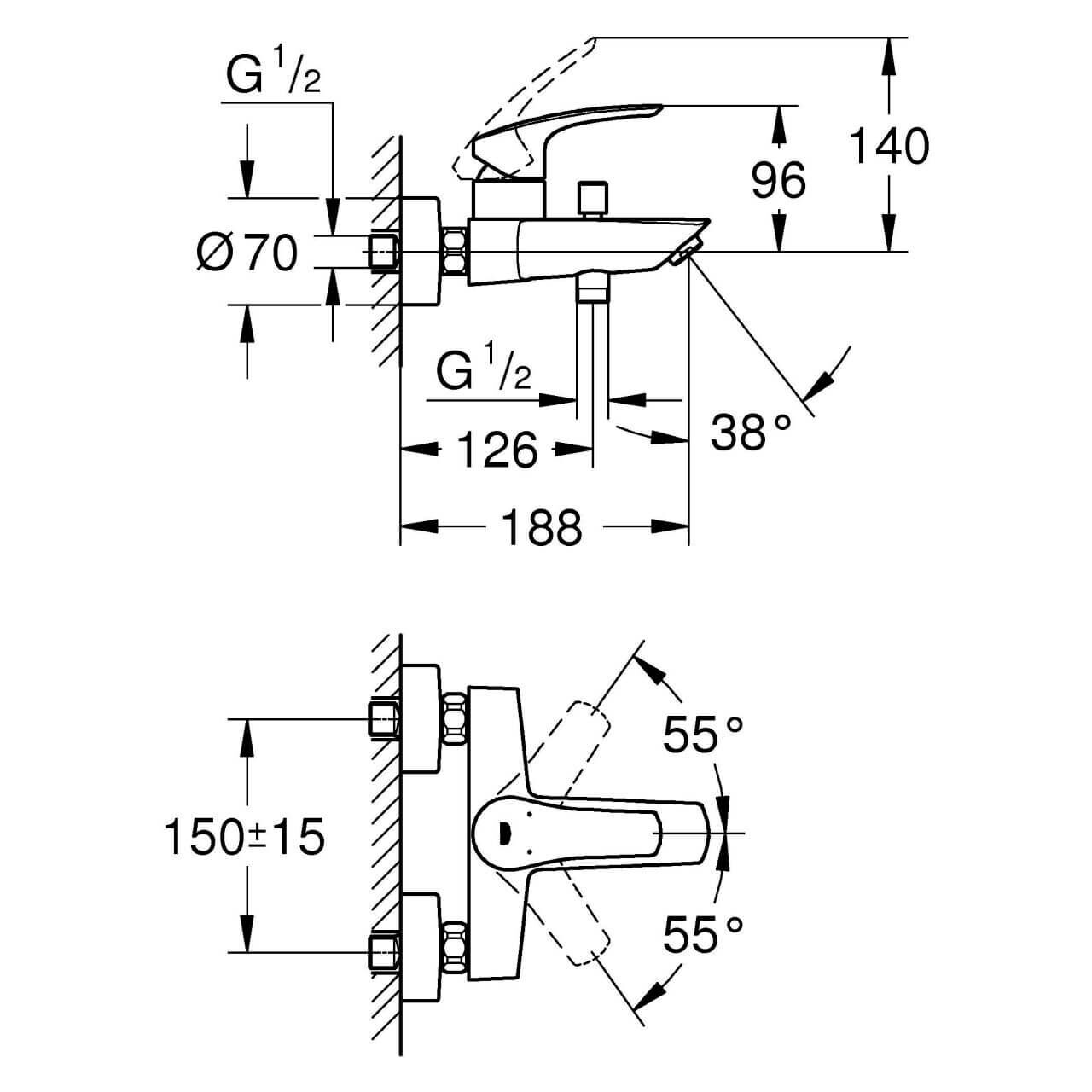 Grohe Wannenarmatur Eurosmart 1/2 mit Temperaturbegrenzer