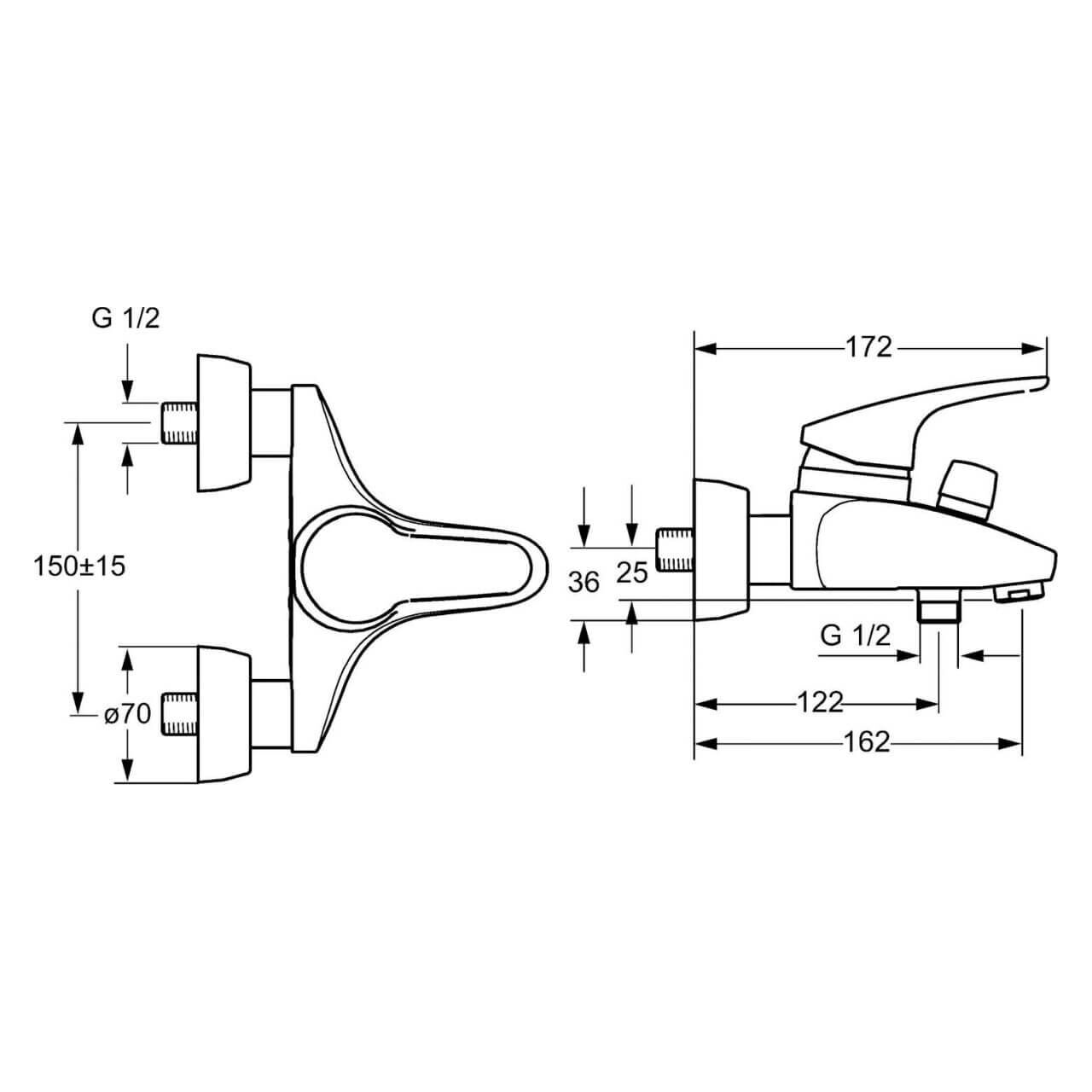 Hansa Wannenarmatur Hansamix Chrom 1/2 Zoll - 3/4 Zoll