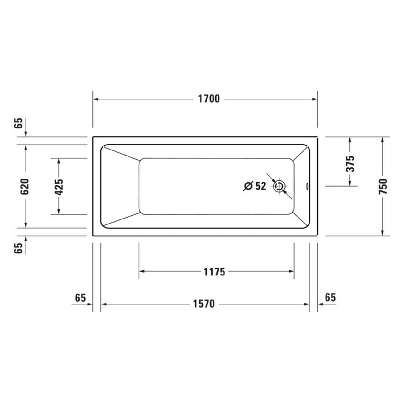 Duravit Rechteck-Badewanne No.1 170x75 cm Weiß mit Rückenschräge (700490000000000)