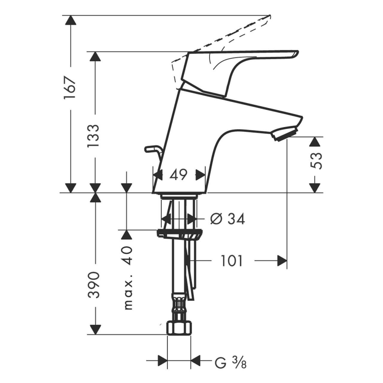 hansgrohe WT-EHM Focus 70 CoolSt mit Zugstangen-Ablaufgarnitur, Kaltwasser in Mittelstellung, chrom (10718423)