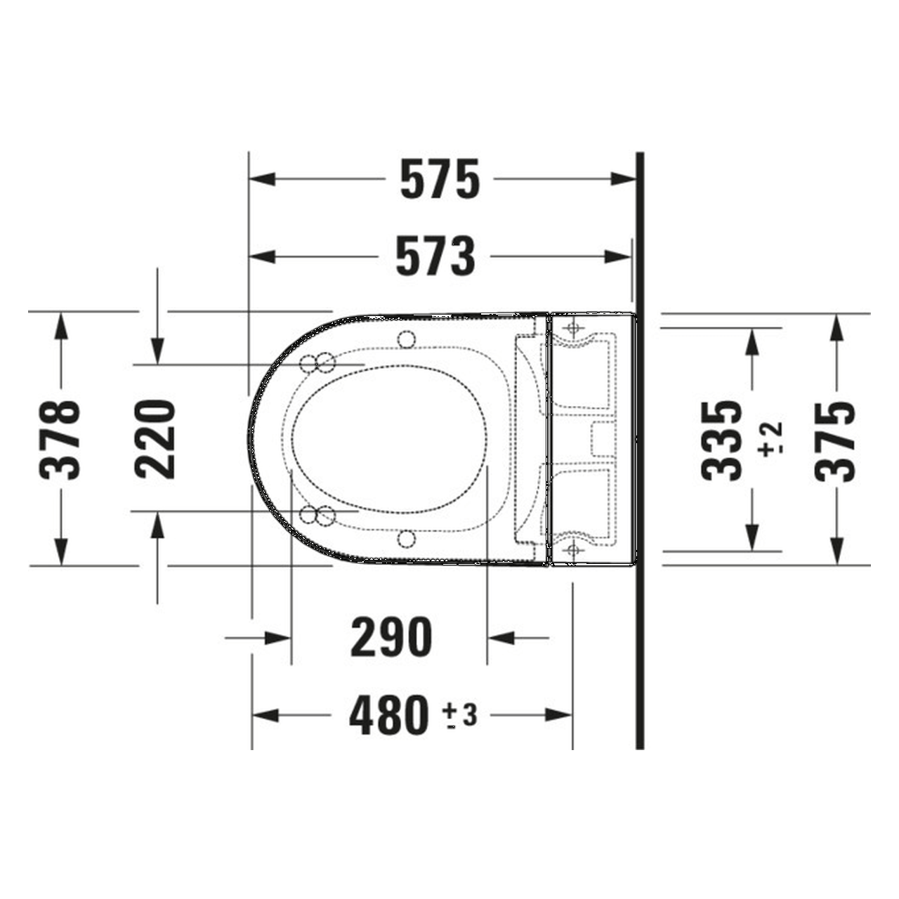 Duravit Wand-WC Starck Lite Compact 37,8x57,5 cm Rimless für SensoWash