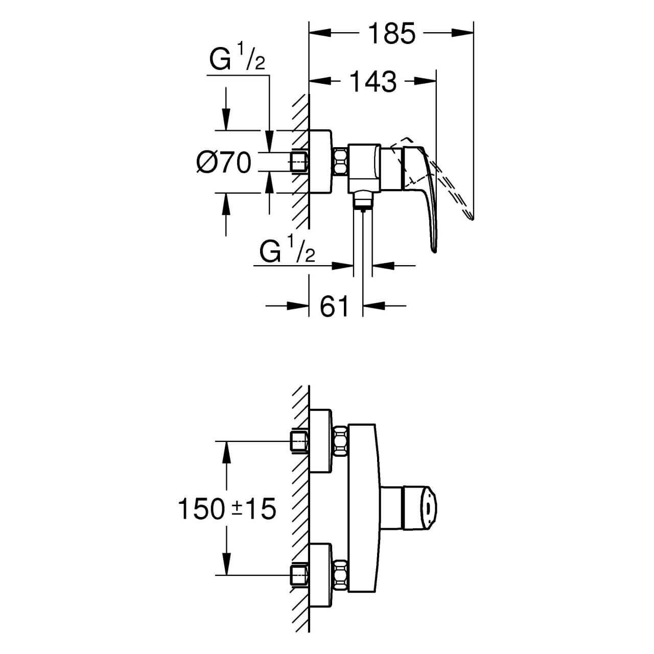 Grohe Brausemischer Eurosmart 1/2" mit Temperaturbegrenzer Chrom
