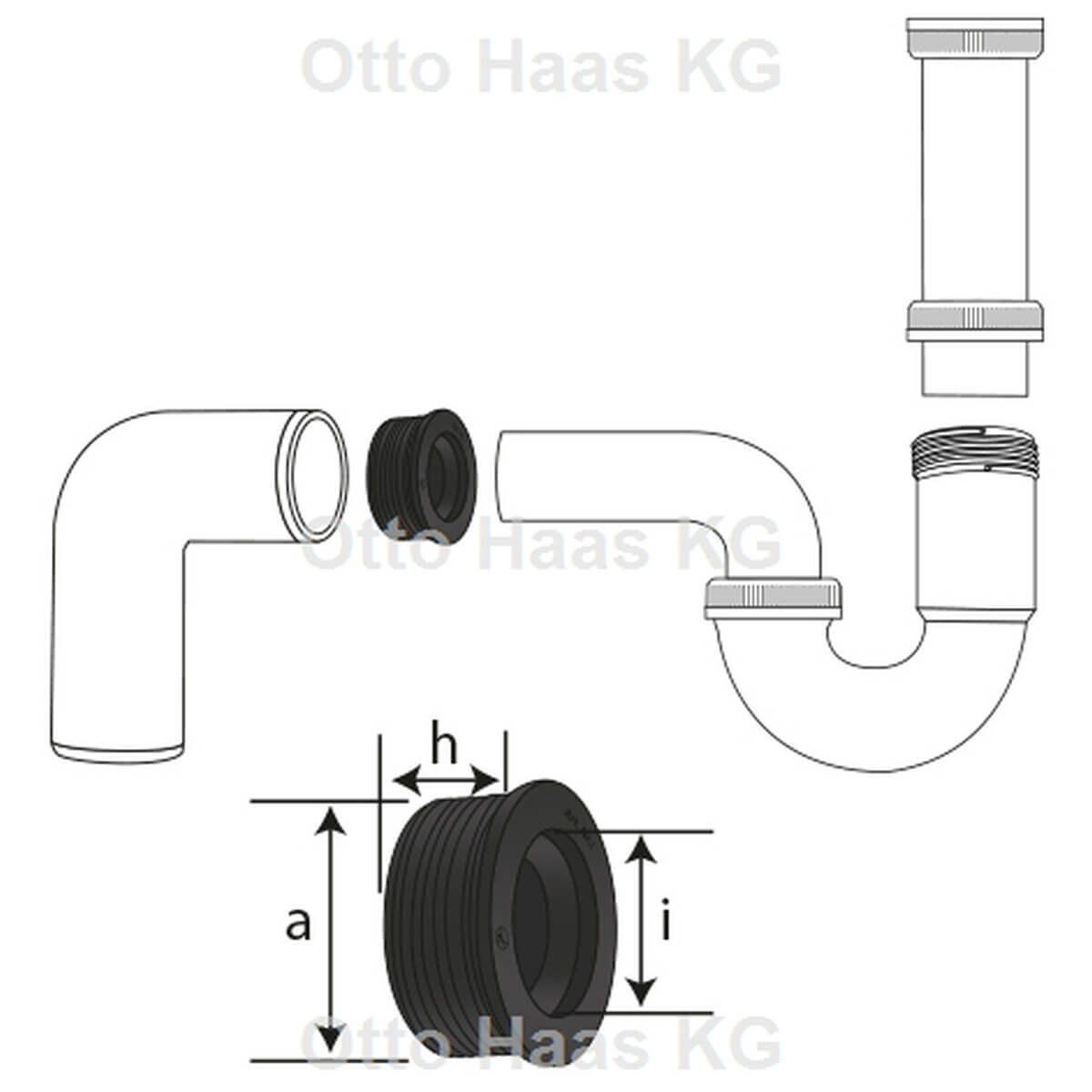 Haas Gummi-Manschette DN 32/40 26 x 41 x 22 mm EPDM schwarz für SML-Winkel