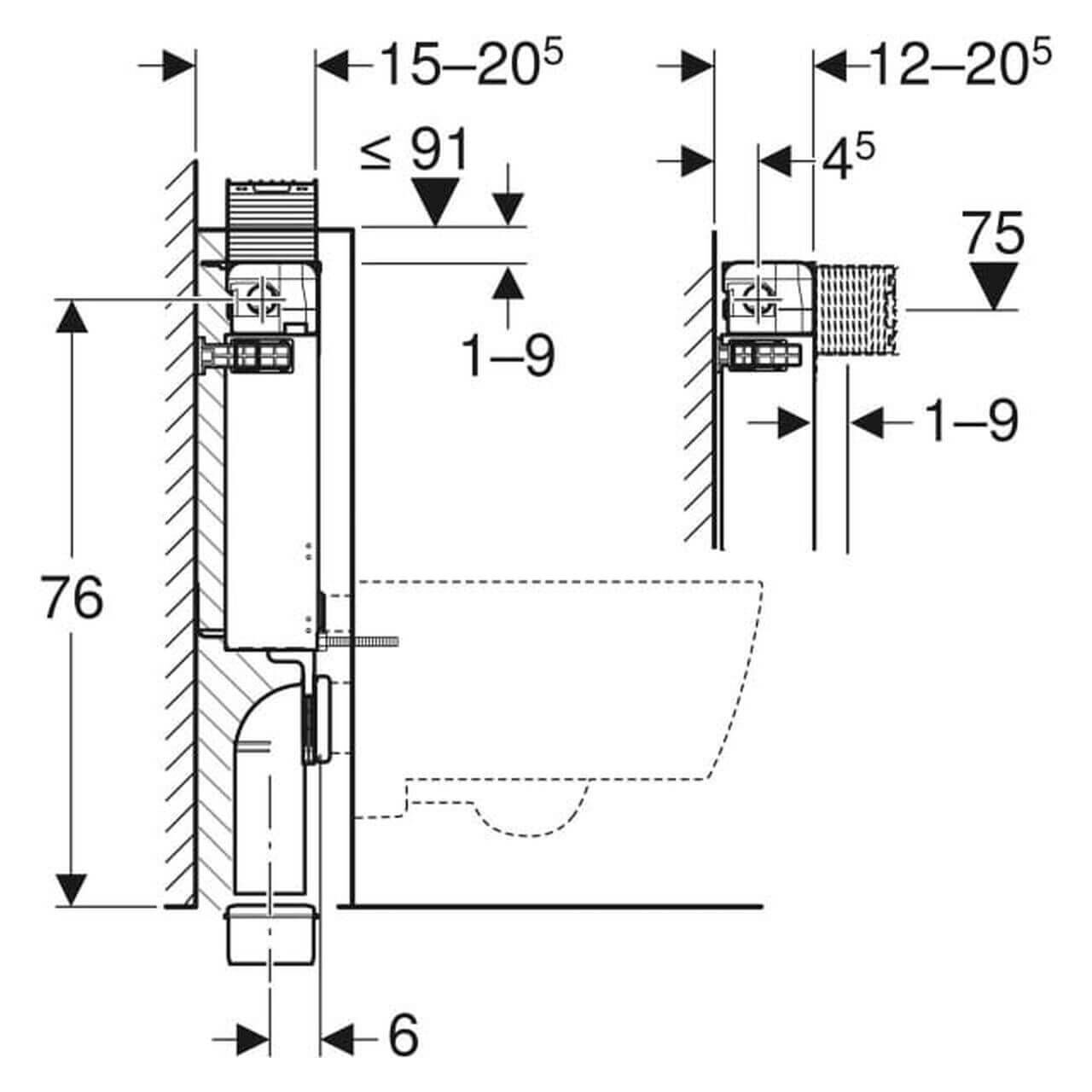 Geberit Wand-WC-Element Kombifix BH 82 cm mit Omega UP-Spülkasten