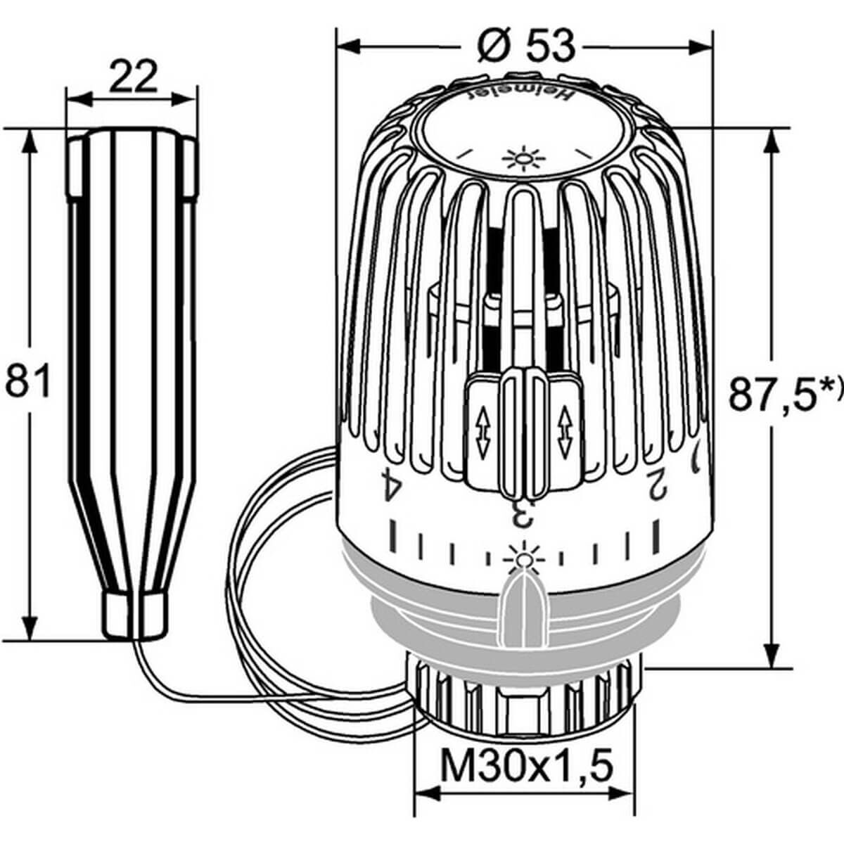 Heimeier Thermostat-Kopf K Kapillarrohr 2 m Standard mit Fernfühler weiß