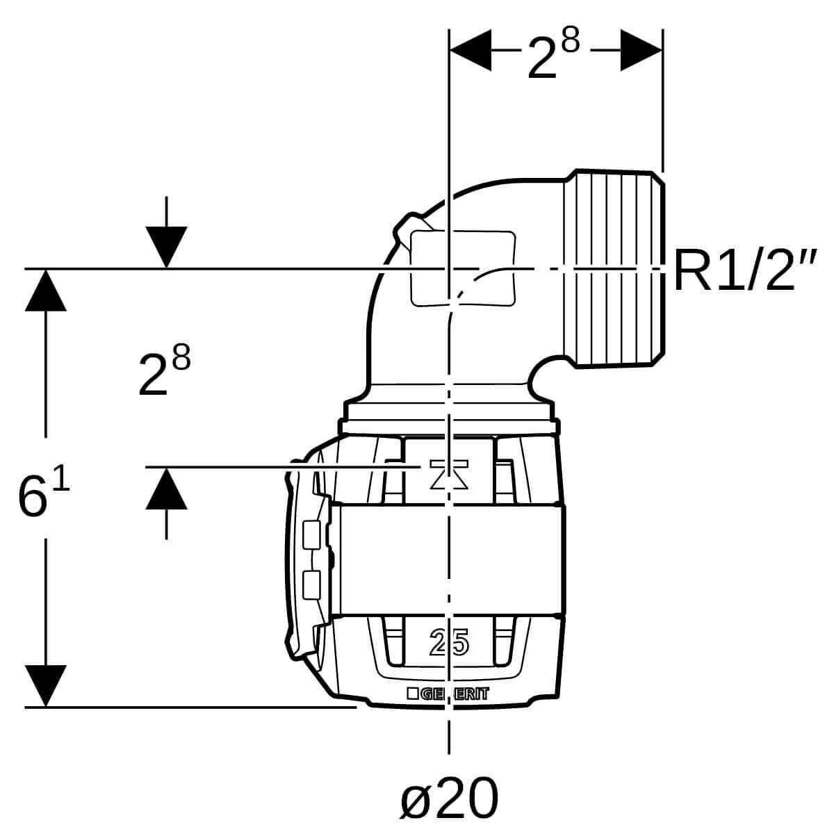 Geberit Übergangsbogen FlowFit Ø 20 mm R 1/2 90° mit Außengewinde