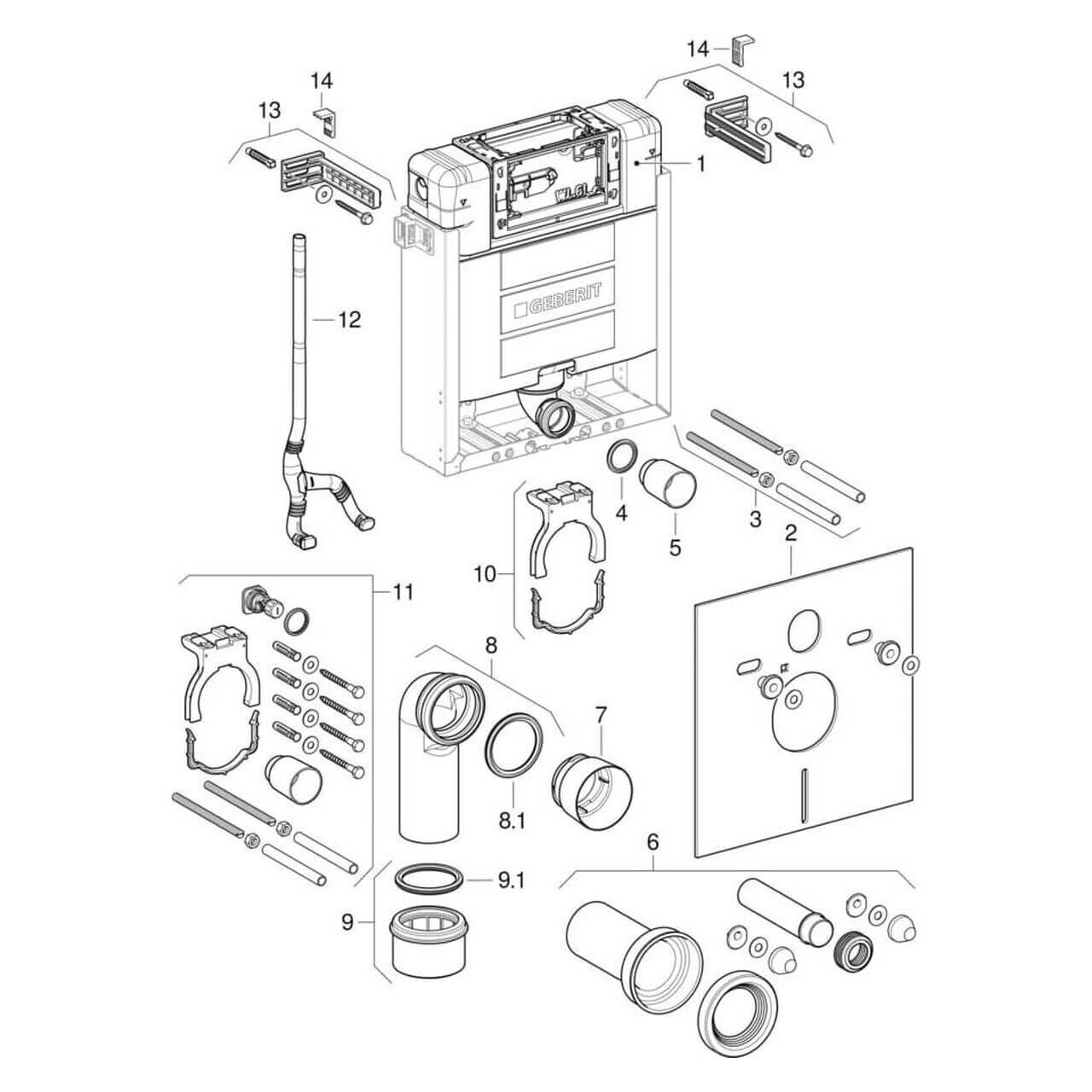 Geberit Wand-WC-Element Kombifix BH 82 cm mit Omega UP-Spülkasten